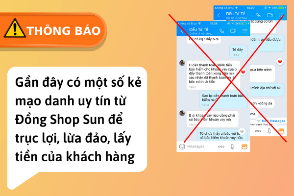 Cá nhân/tổ chức mạo danh Đồng Shop Sun để lừa đảo