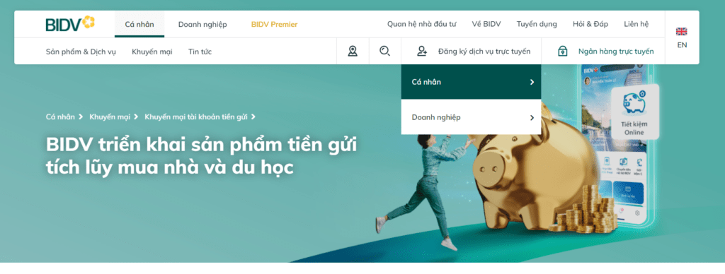 truy cập vào website BIDV để đăng ký internet banking