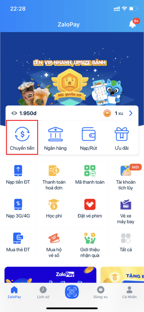 cách chuyển khoản ngân hàng zalopay