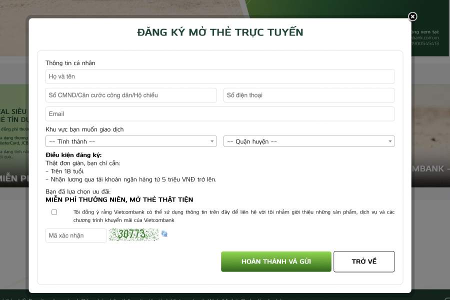 Điền đầy đủ thông tin vào biểu mẫu