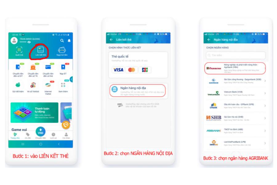 Các bước liên kết ViettelPay với Agribank