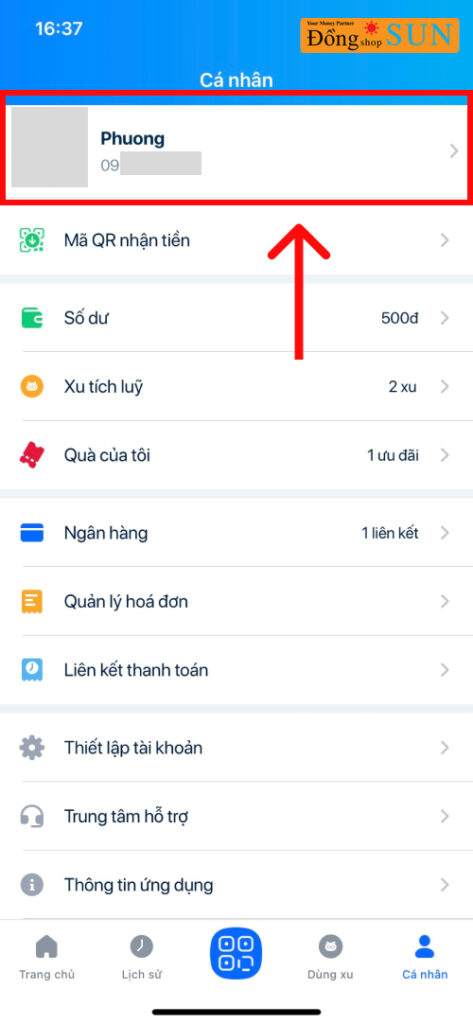 Nhấn vào phần ảnh đại diện