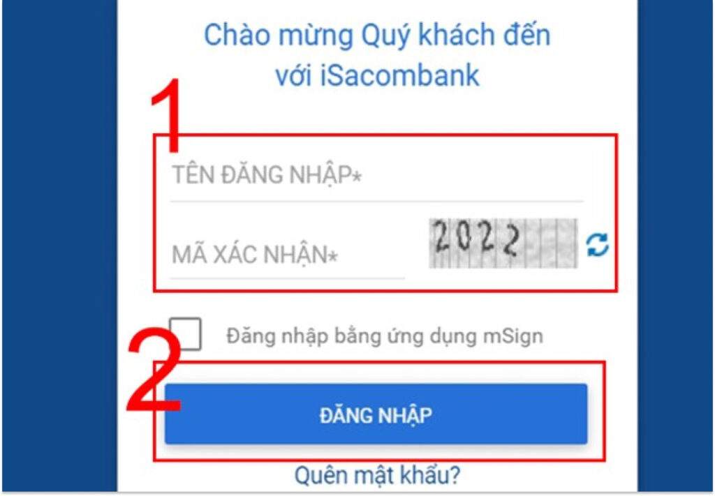 Đăng nhập vào app/web internet banking