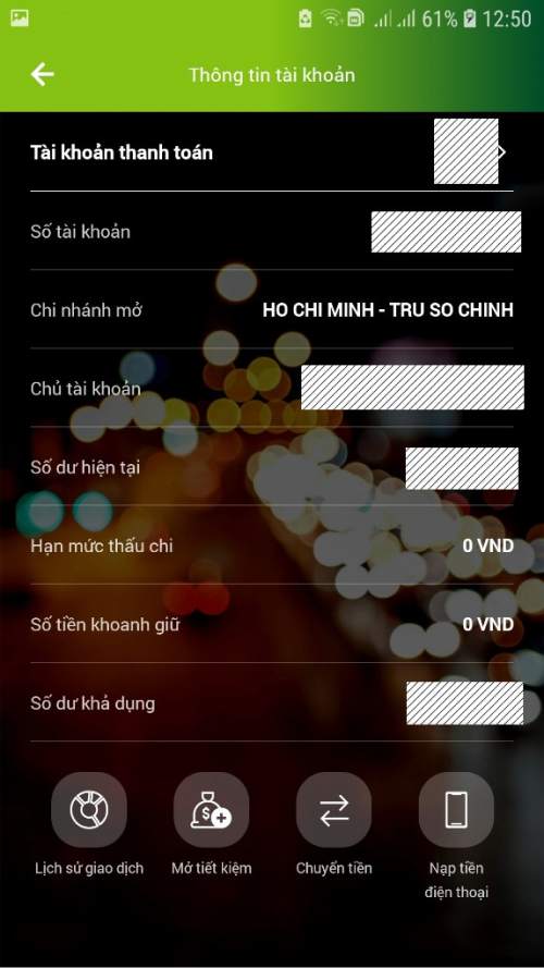 Số tài khoản Vietcombank sẽ xuất hiện