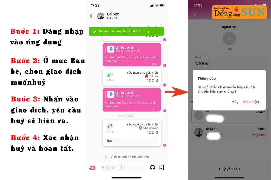 Các bước huỷ giao dịch Momo