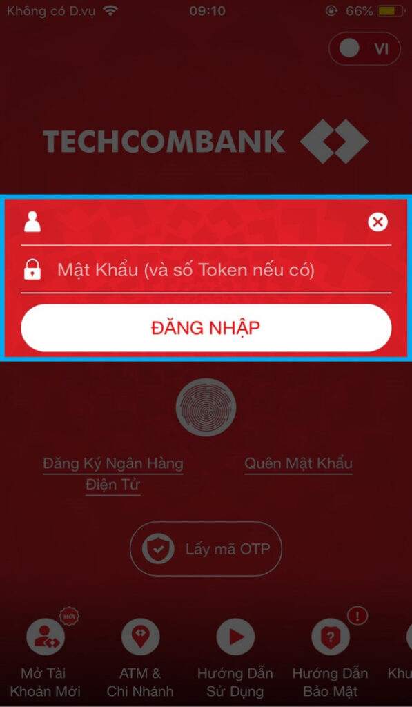 Đăng nhập ứng dụng internet bankingTechcombank