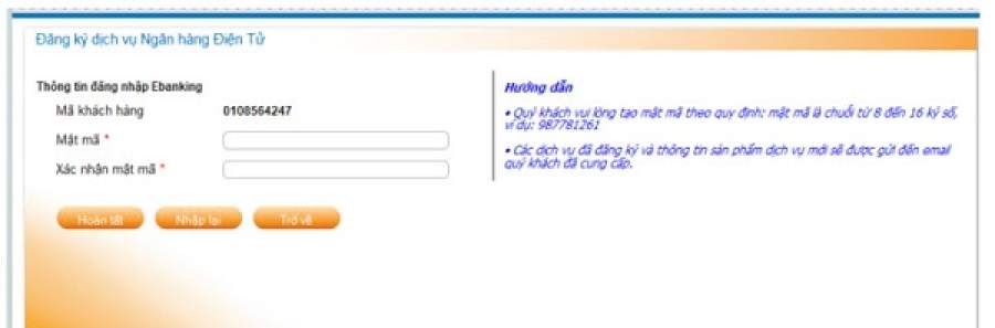 Đặt mật khẩu cho tài khoản ebanking Đông Á