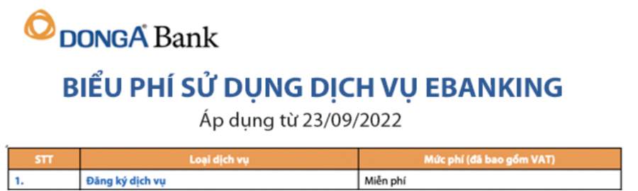 Phí đăng ký internet banking Đông Á là bao nhiêu?