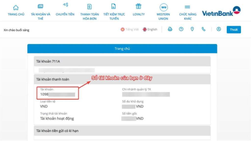 Số tài khoản ngân hàng Vietinbank là gì?